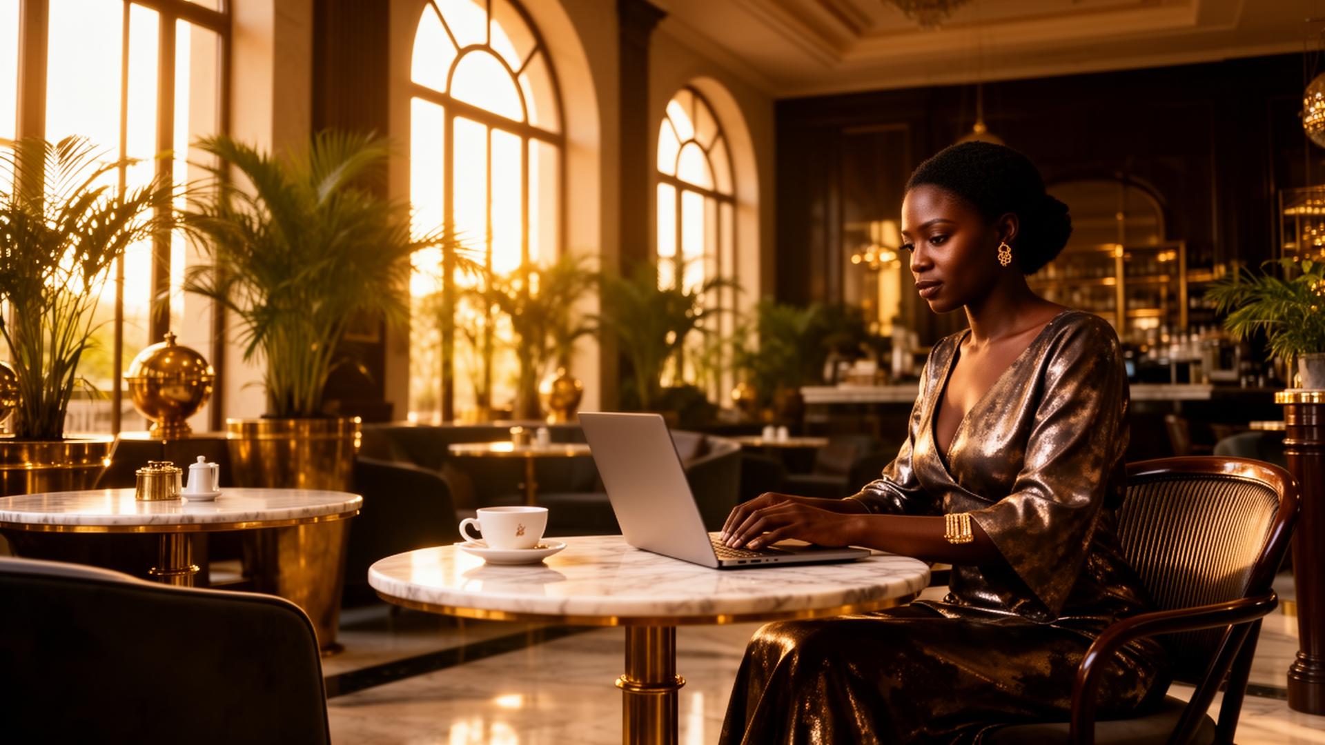 Lounge d'hôtel à Abidjan au coucher du soleil